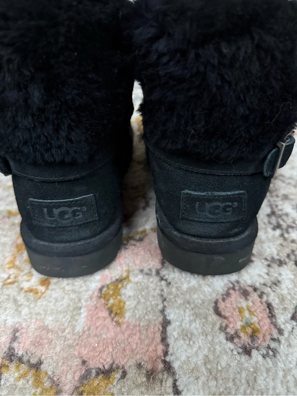 UGG Karel Genuine Shearling Lined Boot Black Suede Size 9